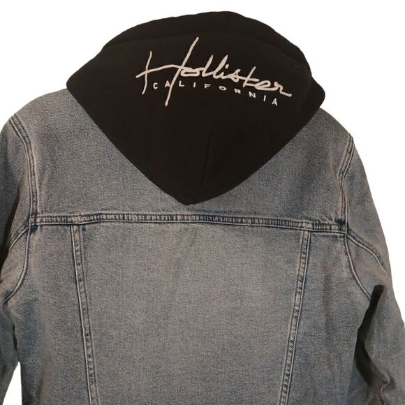 - Hollister Sherpa lined hooded faded denim  jacket unisex size S - Picture 4 of 8